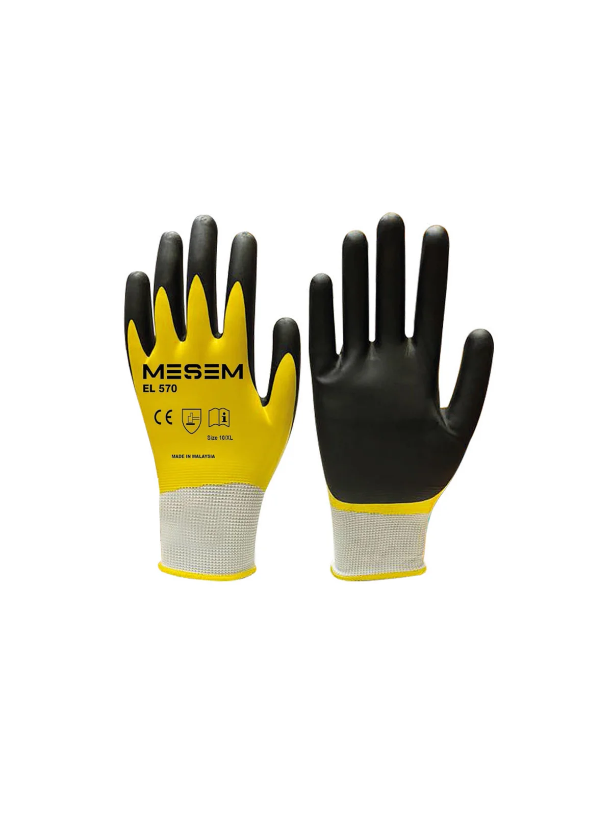 Çift Katlı Sarı Latex Üzeri Siyah Nitril Kaplı Eldiven No:10 MES EL570