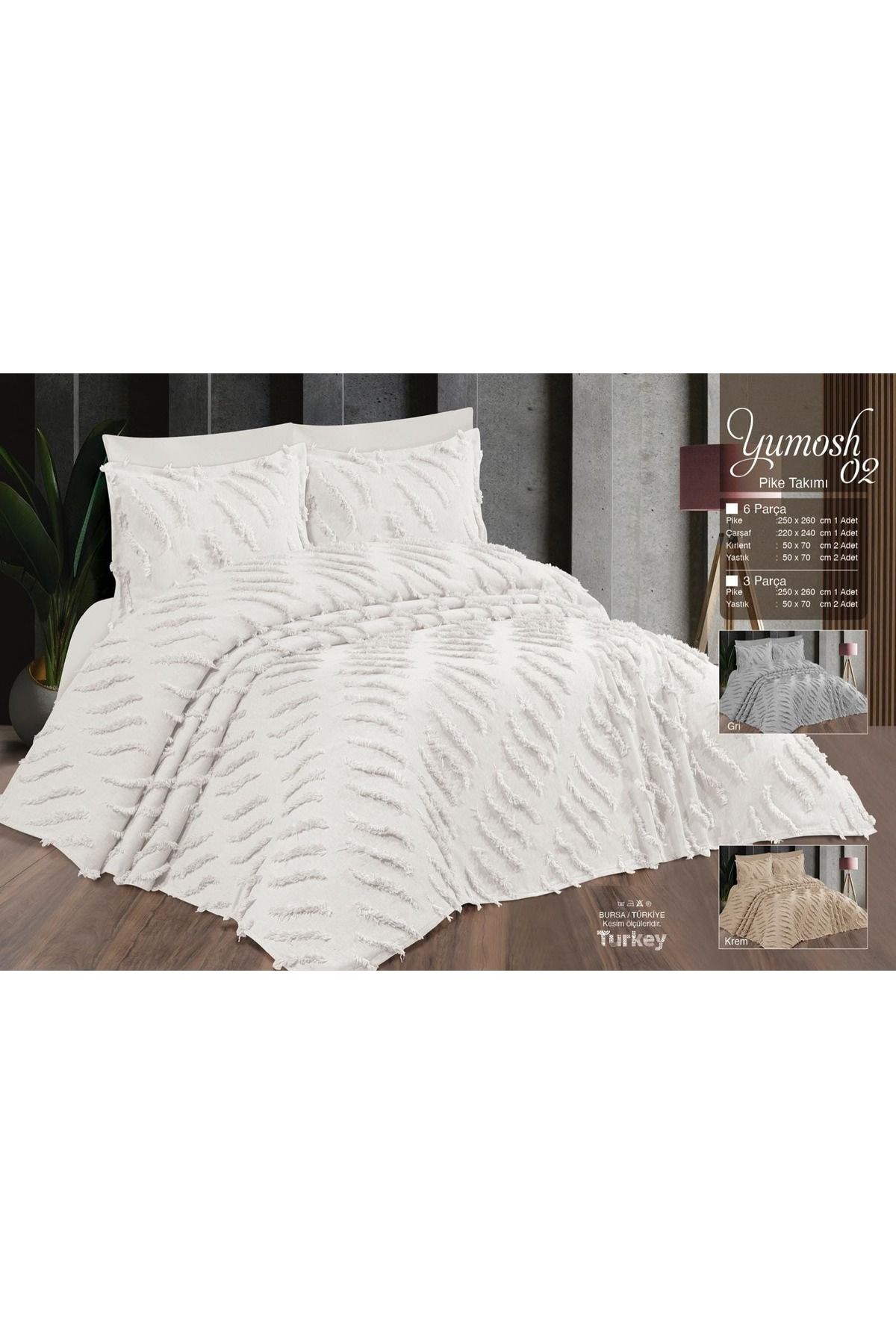 Çift Kişilik Yatak Örtüsü KREM 3 Parça Yatak Örtüsü Bedspread