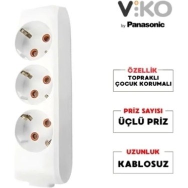 Çocuk Korumalı Üçlü Kablolu Priz Beyaz Güvenli