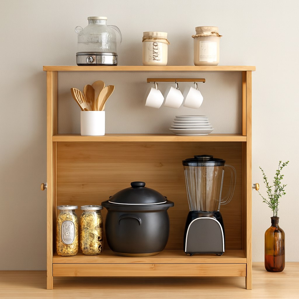 Çok Amaçlı Bambu Dolap 66x33x85 cm - Organizer Raflı