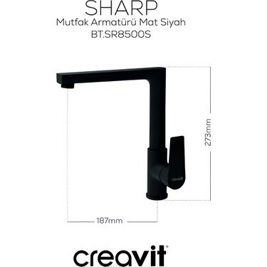 Creavit Sharp Mat Siyah Eviye Bataryası