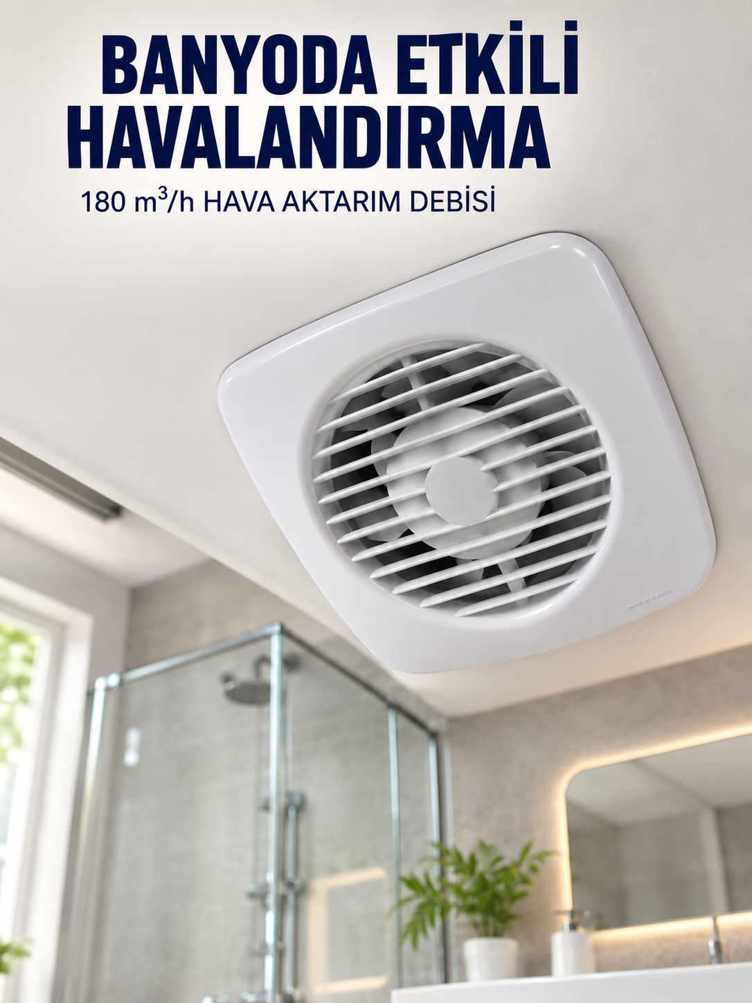 Dekoratif Havalandırma Aspiratörü 120 mm 180 m³/h Duvar ve Tavan Montajlı