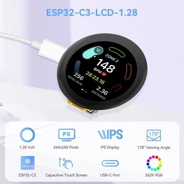Elecrow CrowPanel ESP32 240x240 Kapasitif Dokunmatik Ekran