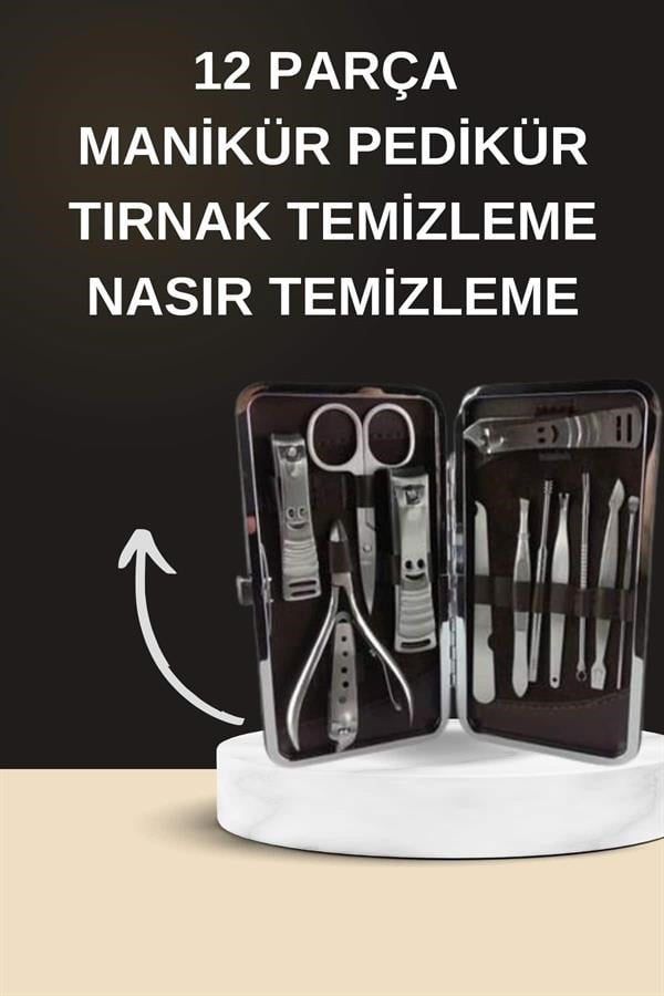Elektrikli Manikür Pedikür Seti İkili Set 12 Parça Tırnak Bakımı Törpü Protez Çıkarma