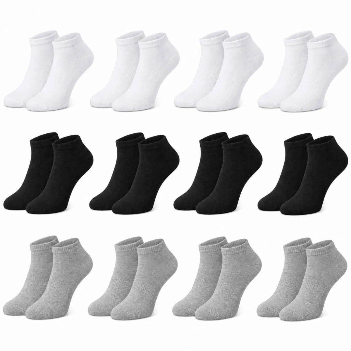 Erkek Bambu Patik Çorap 12'li Paket, Siyah Beyaz Gri, Nefes Alan Nem Emici Yumuşak Günlük Spor Bilek Çorabı