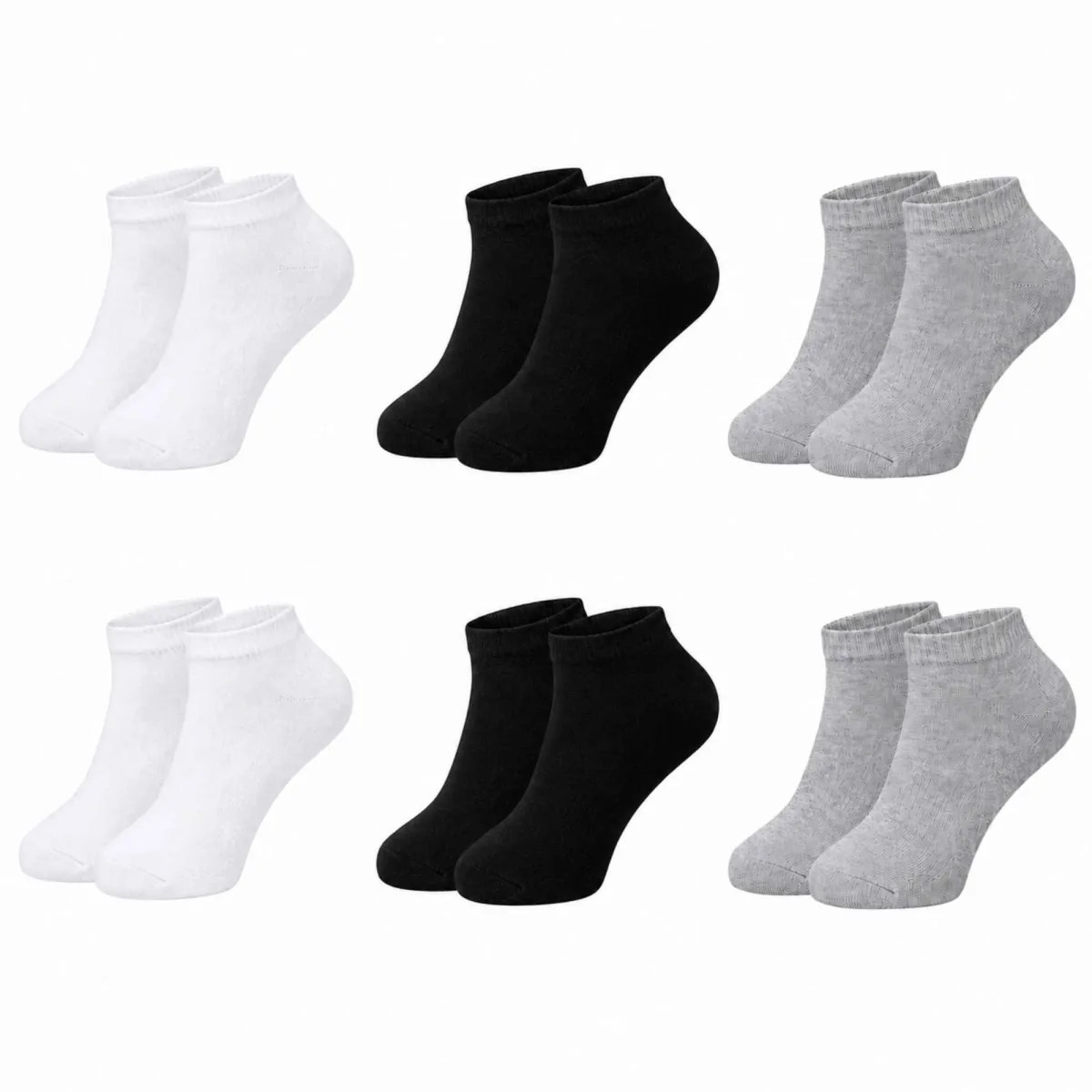 Erkek Bambu Patik Çorap 6'lı Paket, Siyah Beyaz Gri, Nefes Alan Nem Emici Yumuşak Günlük Spor Bilek Çorabı