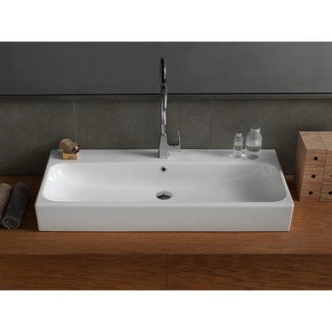 Etajerli 100 cm Boyutunda Turkuaz Seramik Lavabo