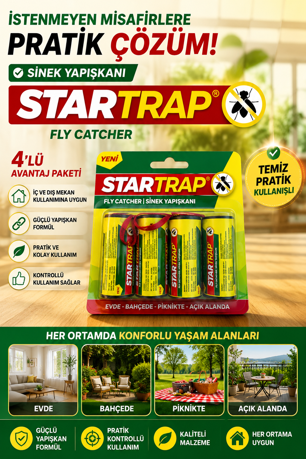 Fly Catcher Sinek Yapışkanı İç ve Dış Mekan Kullanımına Uygun