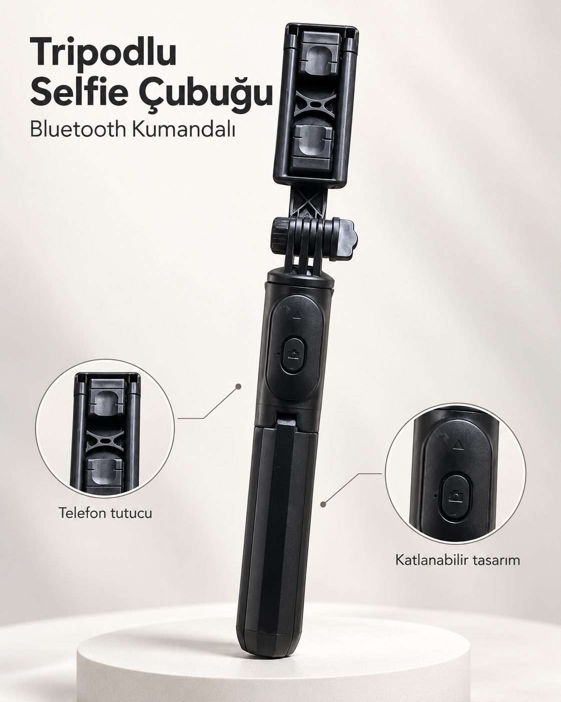 Fotoğraf ve Video Çekimleri İçin Kablosuz Kumandalı Telefon Selfie Çubuğu