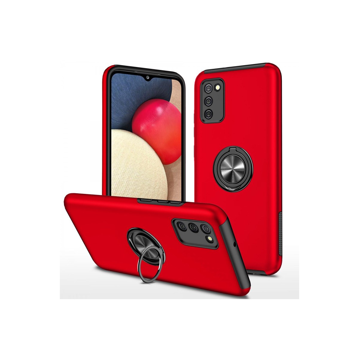 Galaxy A02S Kılıf Elit Yüzüklü Kapak - Kırmızı