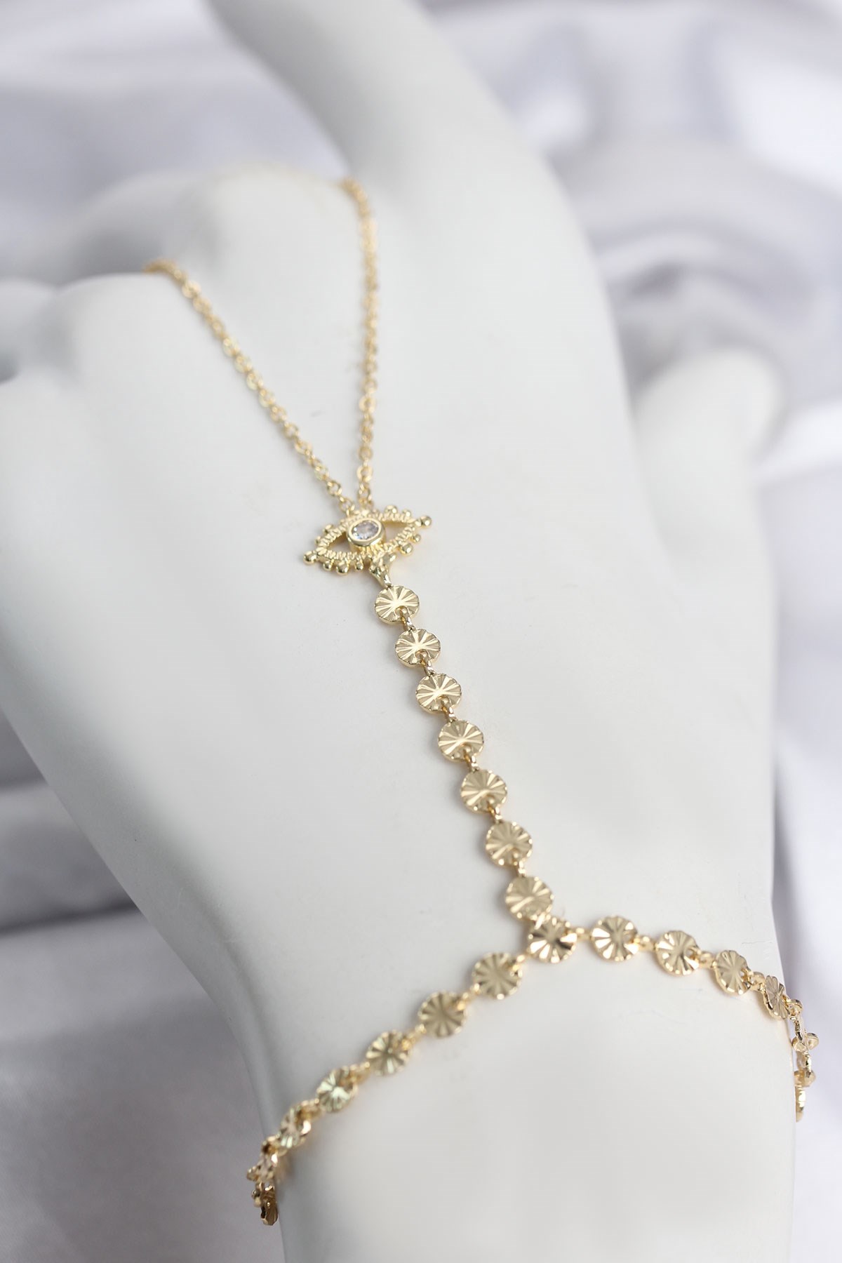 Gold Renk Pirinç Zirkon Taşlı Göz Model Şahmeran