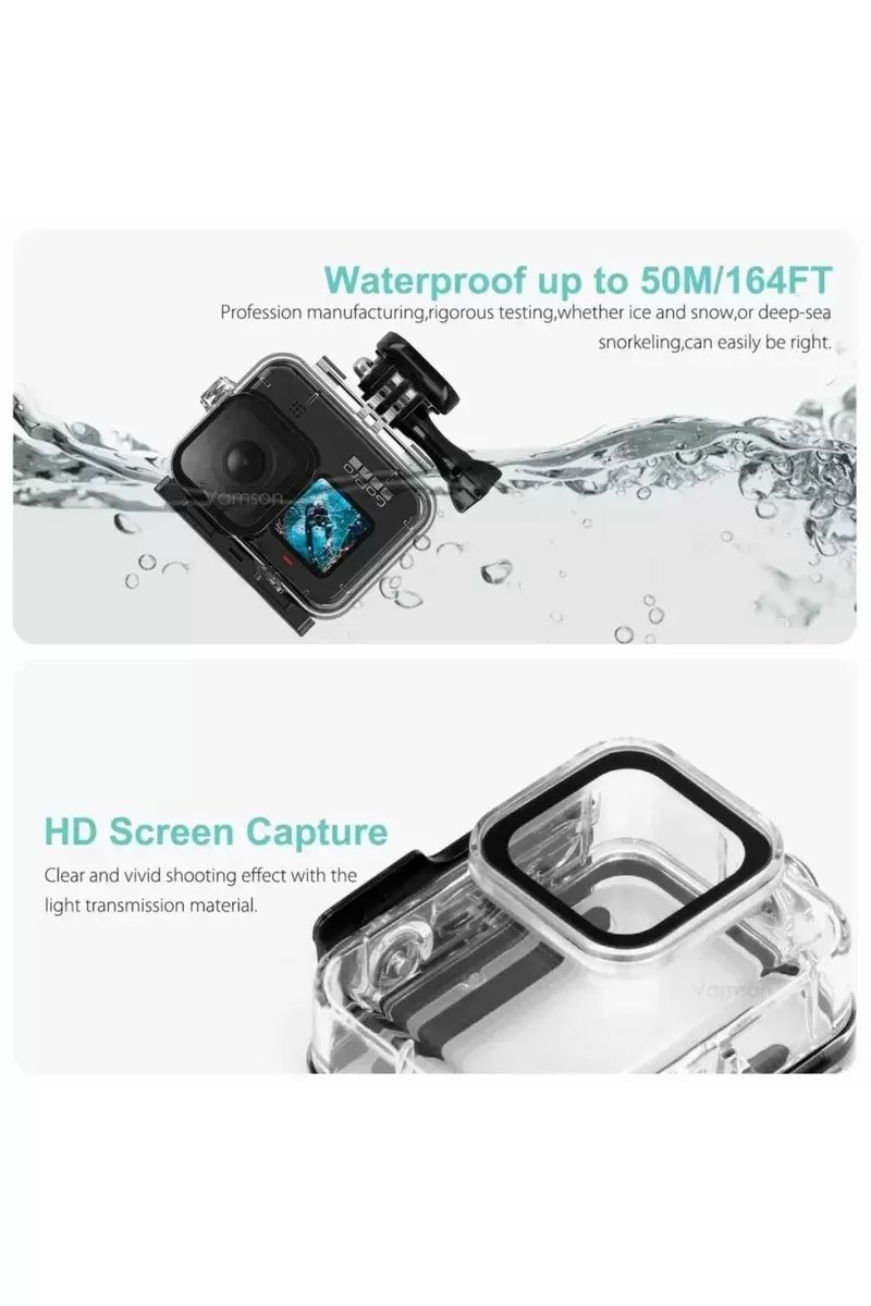 Gopro Hero 12 11 10 9 için 60m Sualtı Su Geçirmez Kılıf Muhafaza Housing ve Lens