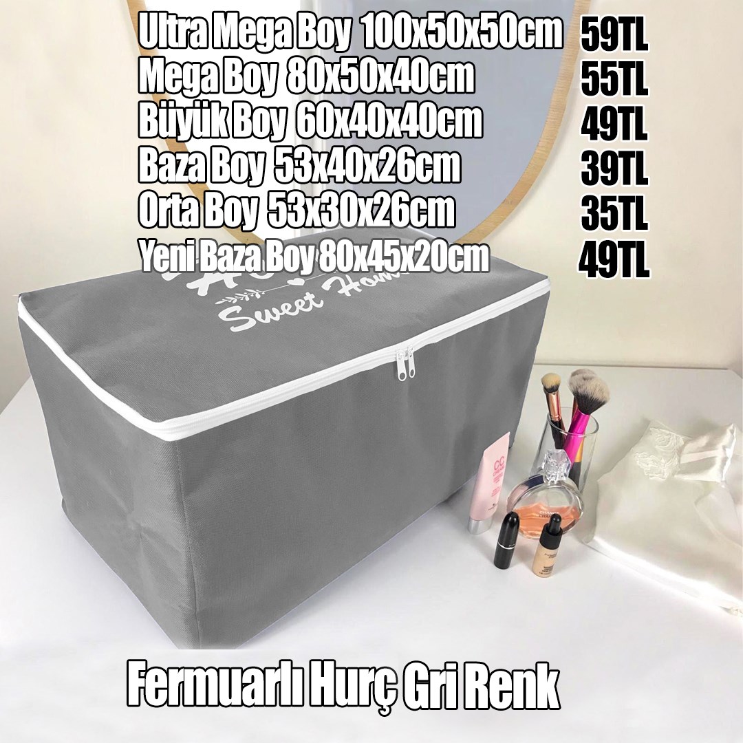 Gri Renk Fermuarlı Hurç Ultra Mega Boy 100x50x50cm
