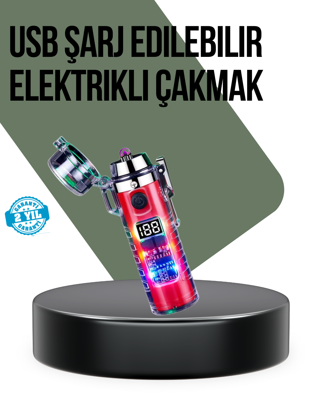 Güç Göstergeli Şarjlı Fenerli USB Elektrikli Çakmak