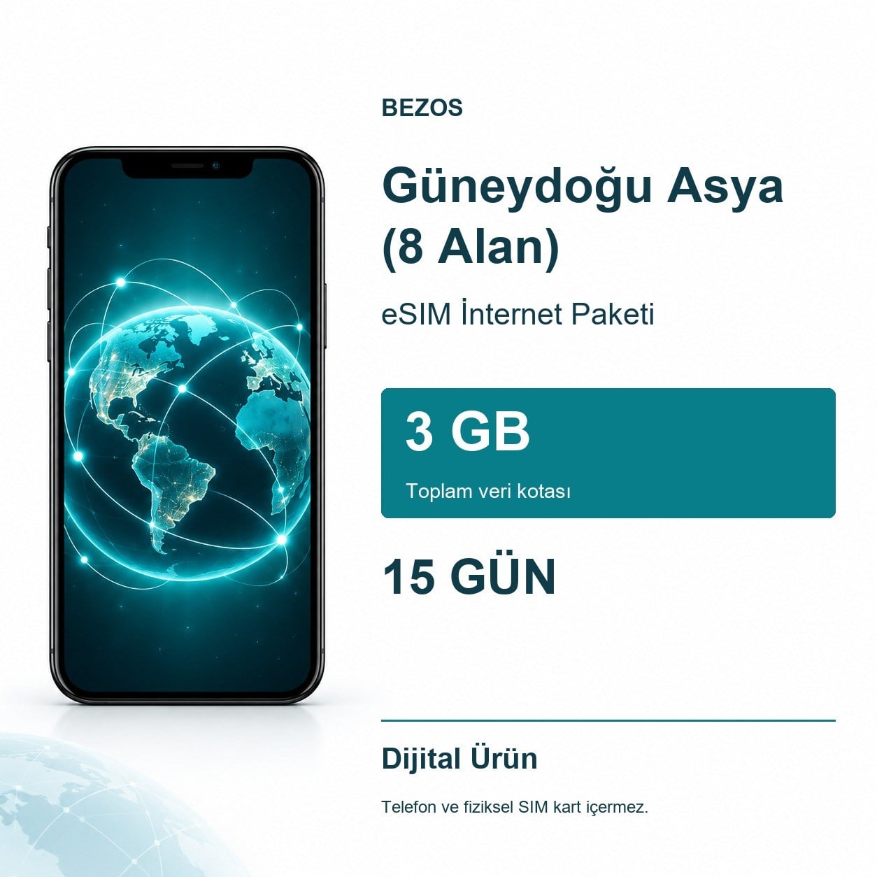 Güneydoğu Asya (8 Alan) eSIM İnternet Paketi 3 GB 15 Gün