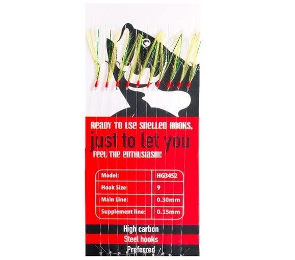 HG3452 Effe Çapari Mackarel 9 Numara 10 İğneli A.Yeşil Floşlu Yeşil Simli