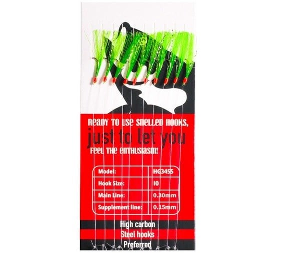 HG3455 Effe Çapari Mackarel 9 Numara 10 İğneli Yeşil Floşlu Parlak Simli