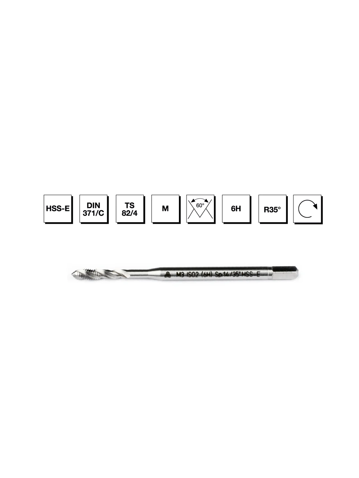 HSS - E DIN 371/C Metrik Normal Vidalı Helis Kanallı Makina Kılavuzu M8