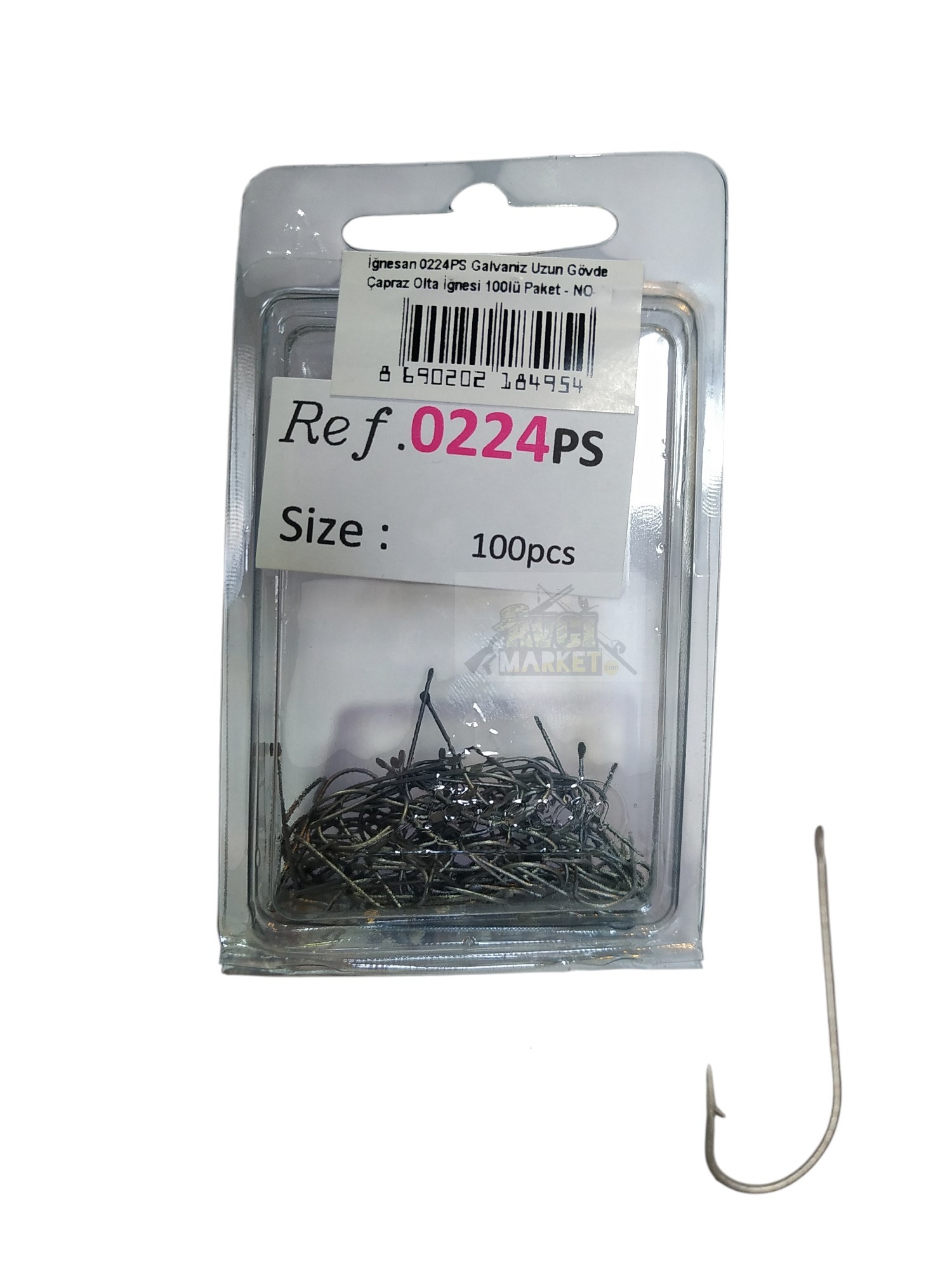 İğnesan 0224PS Galvaniz Uzun Gövde Çapraz Olta İğnesi 100lü Paket - NO-3