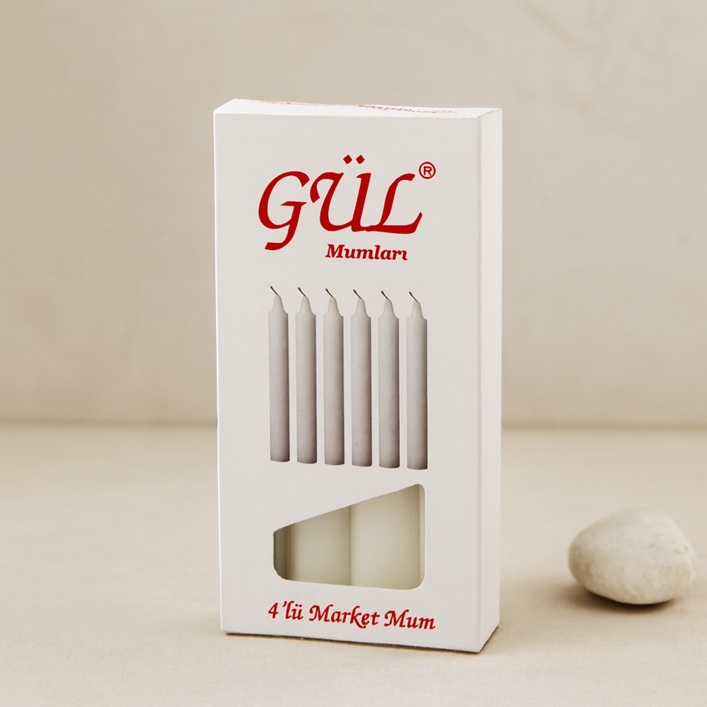 İnce Gül Mum 12 cm 4lü Beyaz