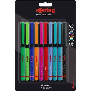 İnce Keçe Uçlu Kalem 0.4 mm, 10'lu Paket, Karışık Renkler