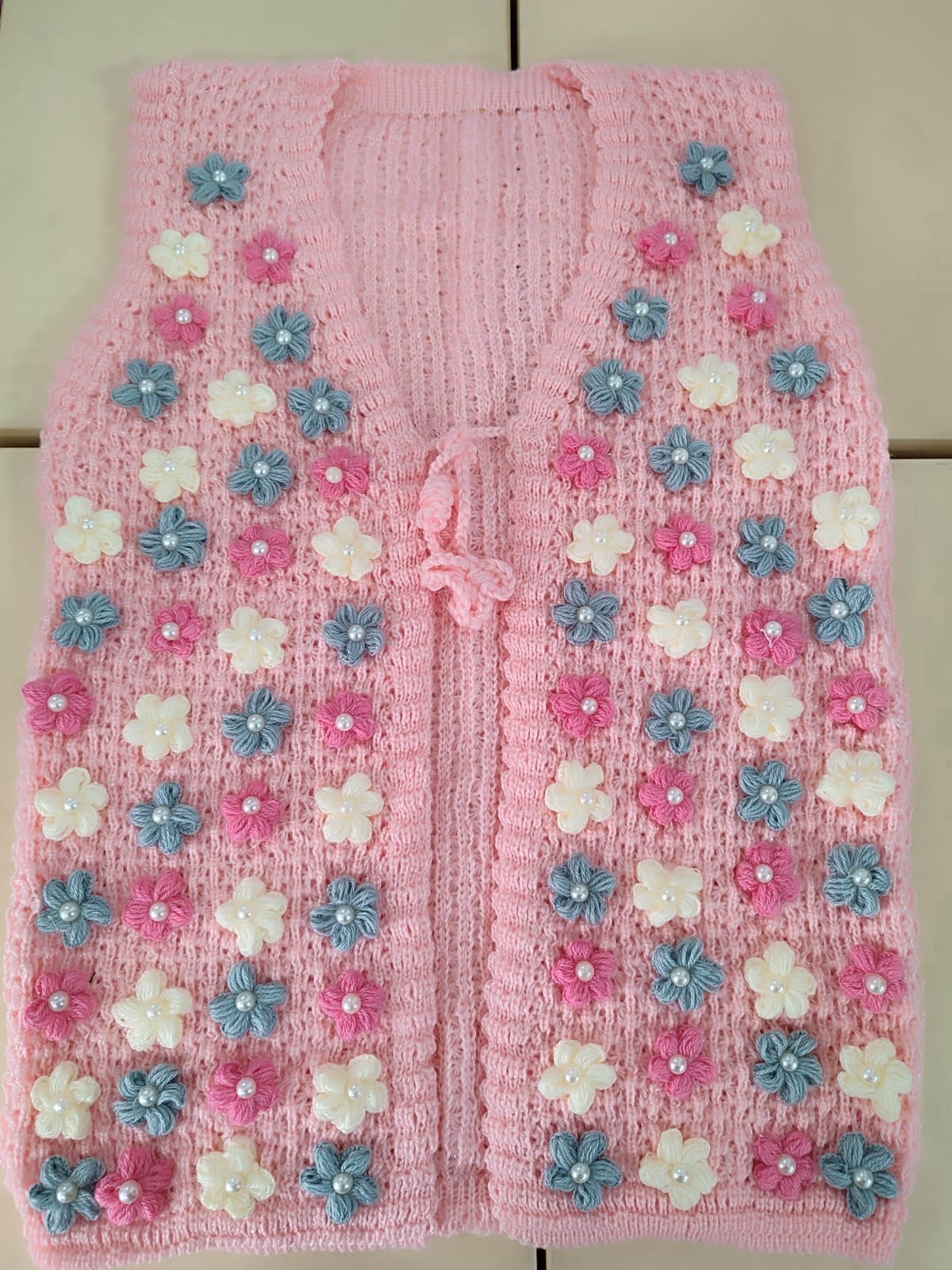 İncili elişi papatyalı yeni model gelin yeleği Pembe