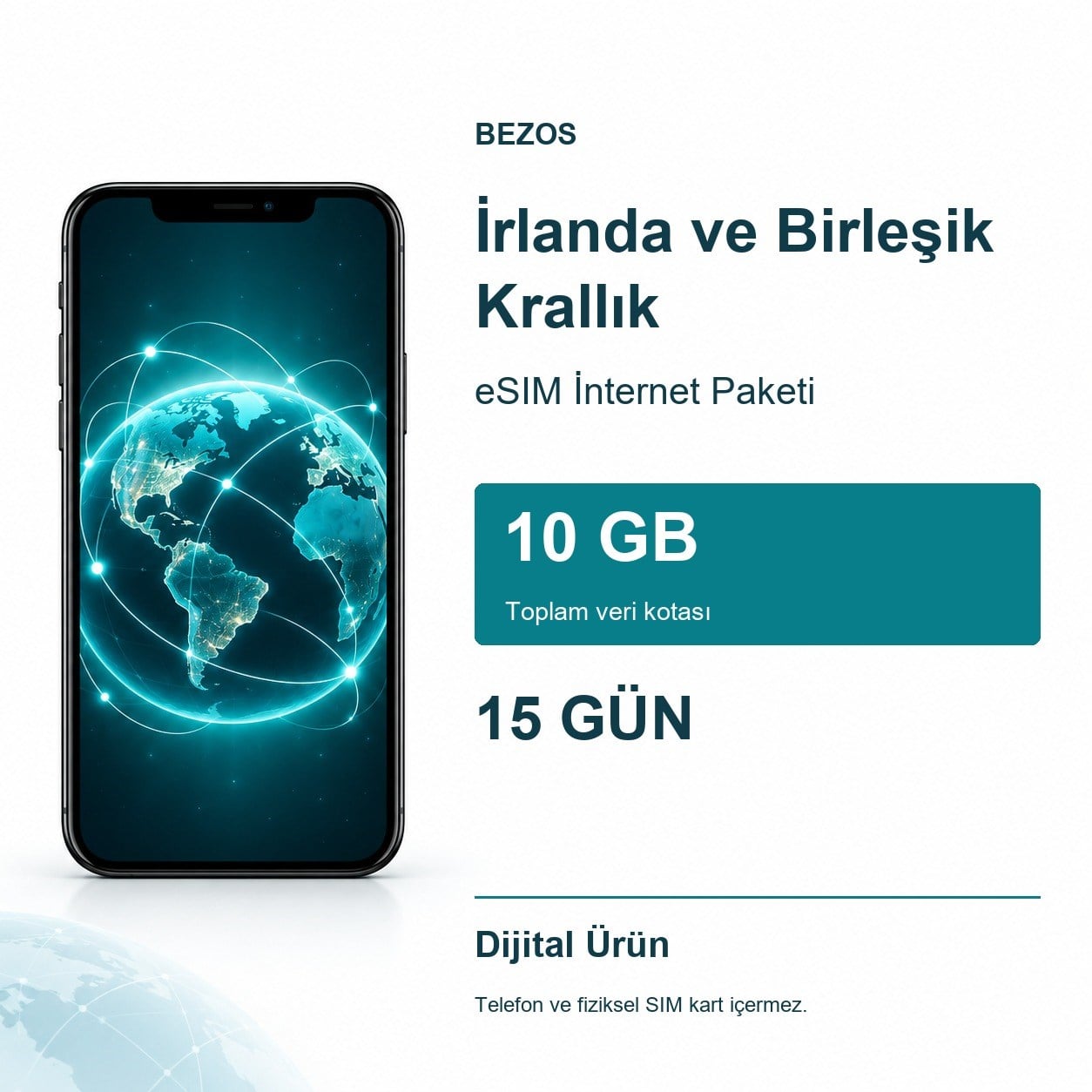 İrlanda ve Birleşik Krallık eSIM İnternet Paketi 10 GB 15 Gün