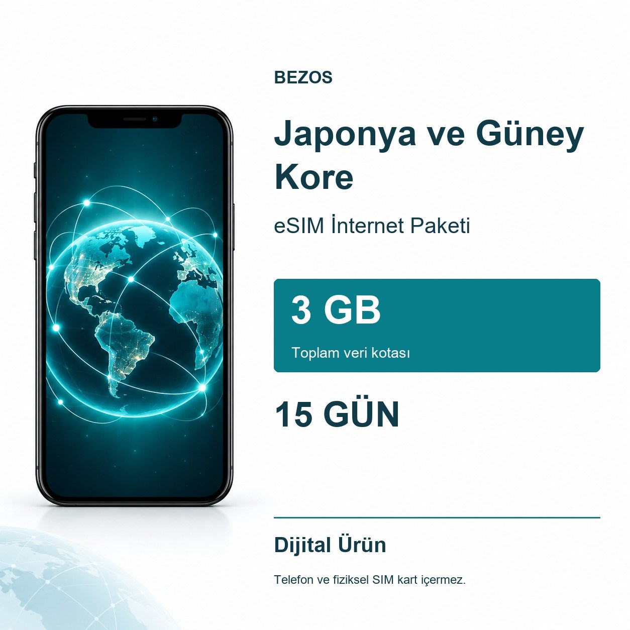 Japonya ve Güney Kore eSIM İnternet Paketi 3 GB 15 Gün