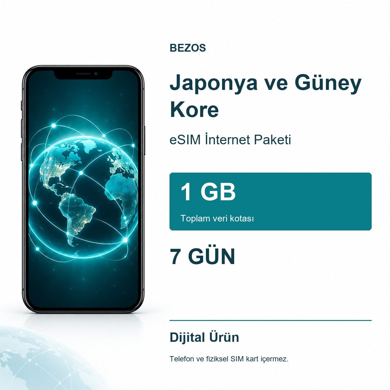 Japonya ve Güney Kore eSIM İnternet Paketi 1 GB 7 Gün