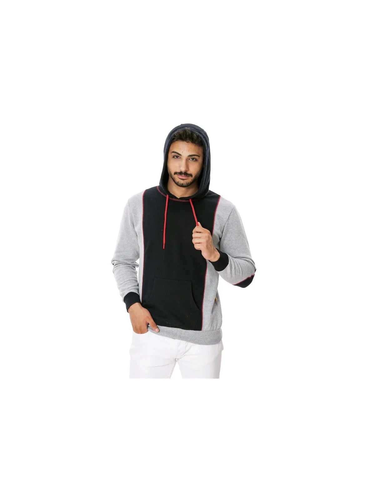 Kapşonlu Cepli Sweat Gri XL