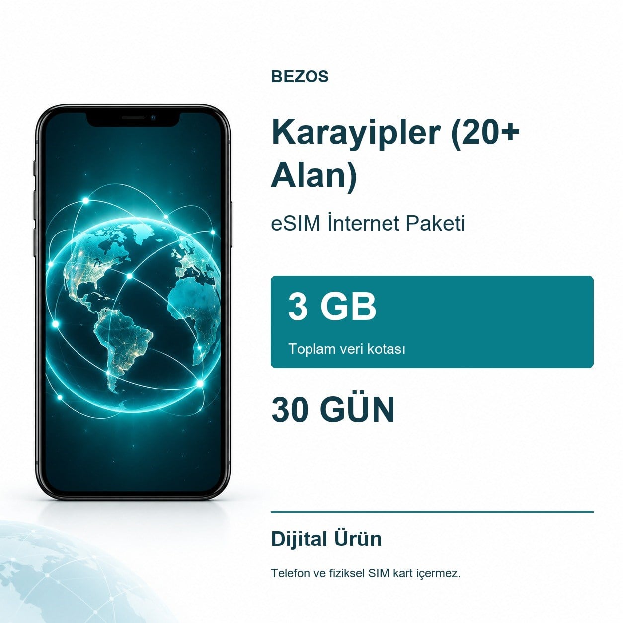 Karayipler (20+ Alan) eSIM İnternet Paketi 3 GB 30 Gün