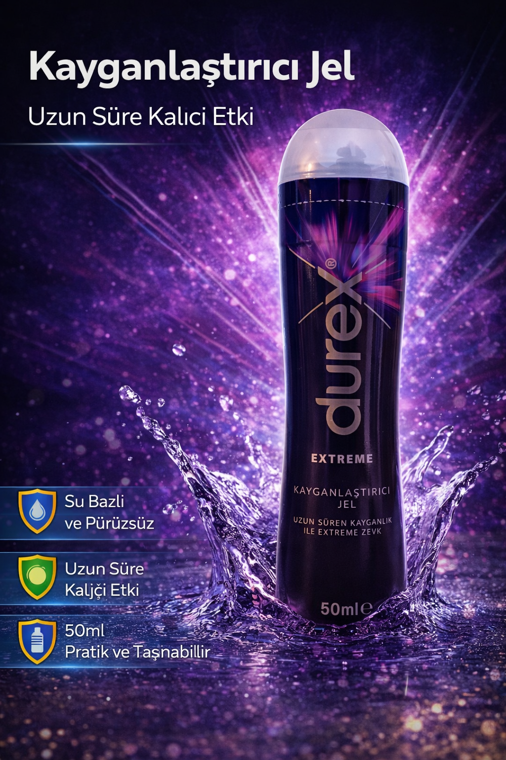 Kayganlaştırıcı Jel Extreme 50 ml Uzun Süreli Etkili Su Bazlı Pürüzsüz Kayganlık Jeli