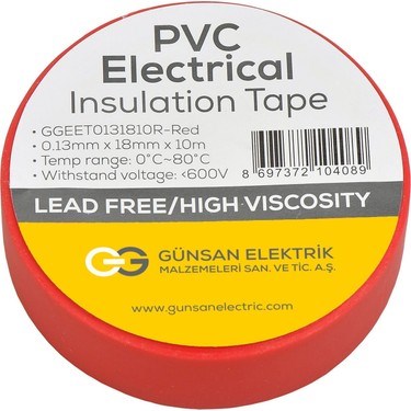 Kırmızı Elektrik İzolasyon Bandı - 10 Adet 0.13 mm Kalınlık 18 mm Genişlik