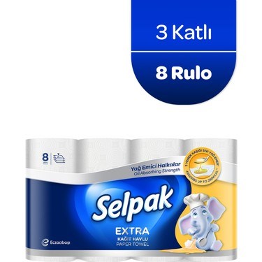 Kokusuz 8'li Rulo 3 Katlı Mutfak ve Temizlik Kağıt Havlu