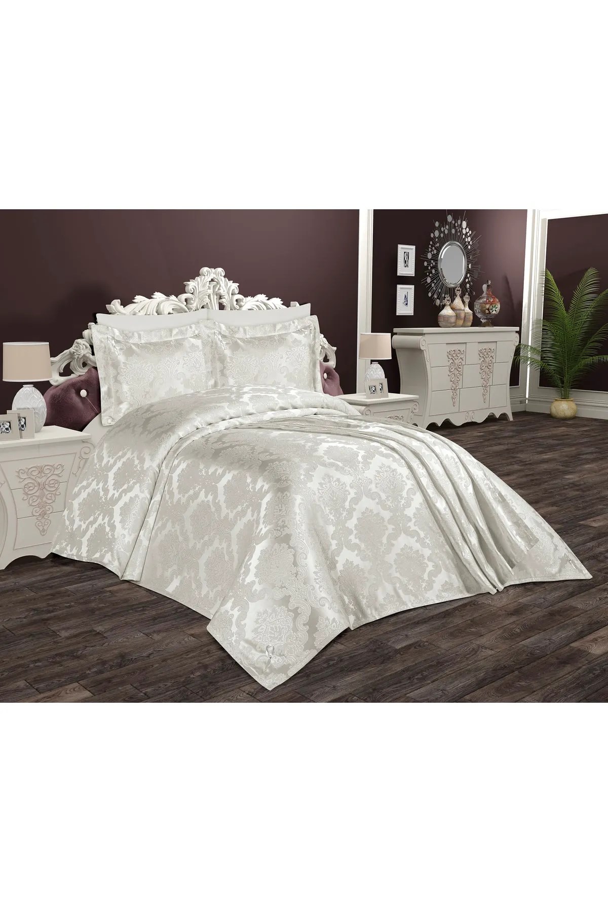 Krem Çift Kişilik Dantelsiz Pike Takımı - 3 PARÇA