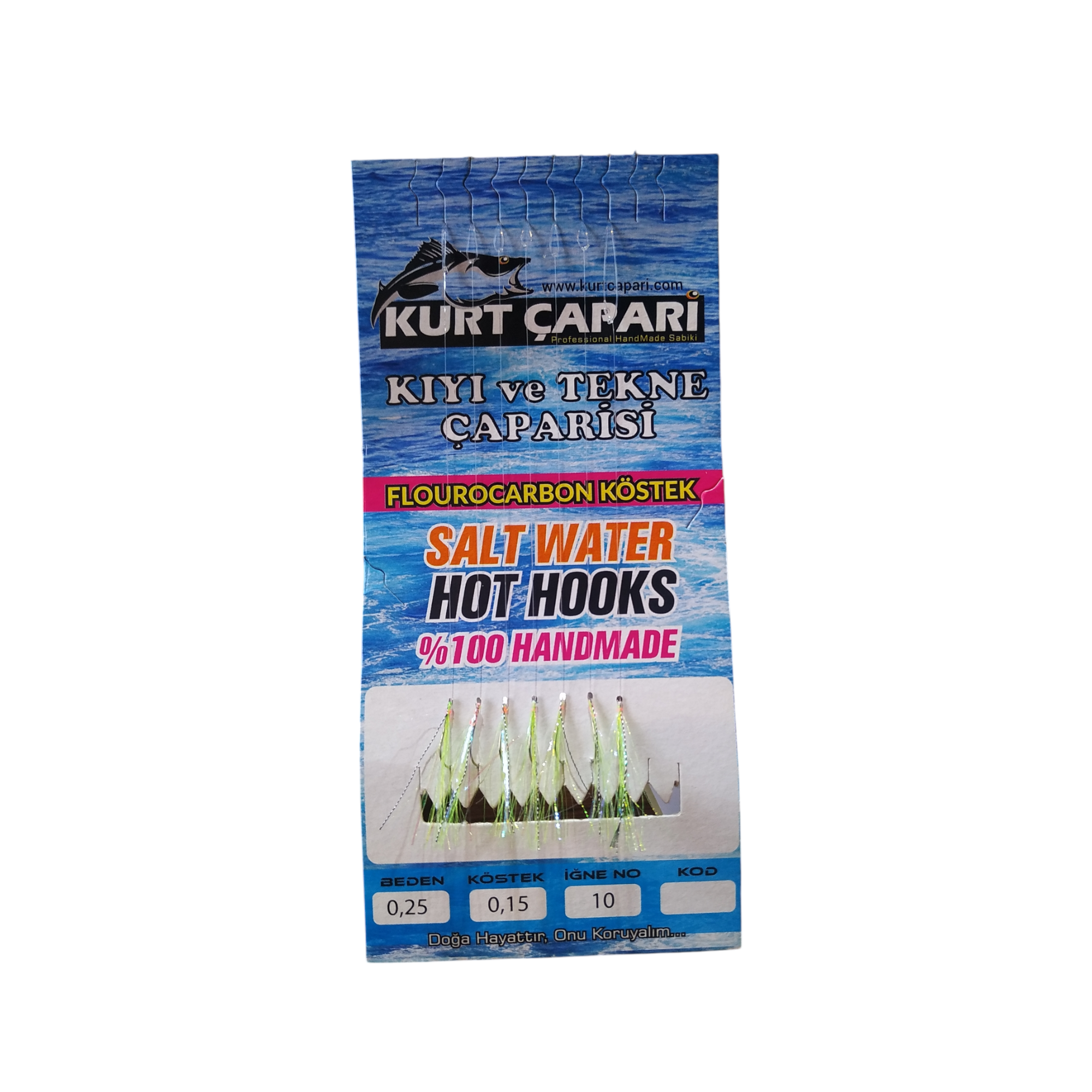 Kurt Çapari 10 Numara 7 İğneli Açık Yeşil Kırçıllı 0.25 Beden 0.15 Kısa Köstek