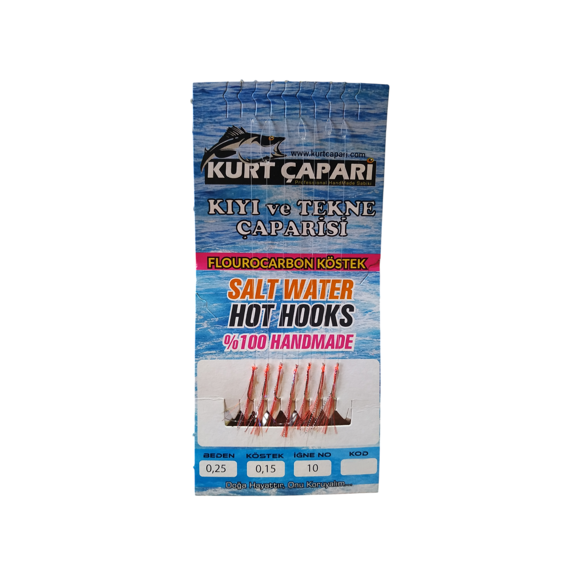 Kurt Çapari 10 Numara 7 İğneli Kırmızı Simli Kırçıllı 0.25 Beden 0.15 Kısa Köstek