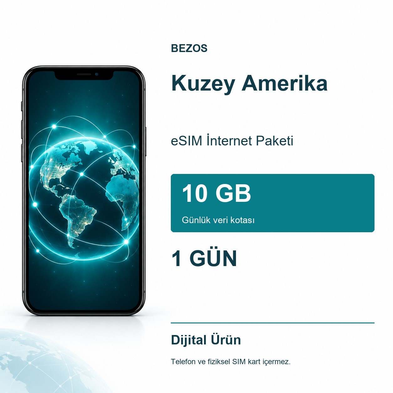 Kuzey Amerika eSIM İnternet Paketi Günlük 10 GB 1 Gün