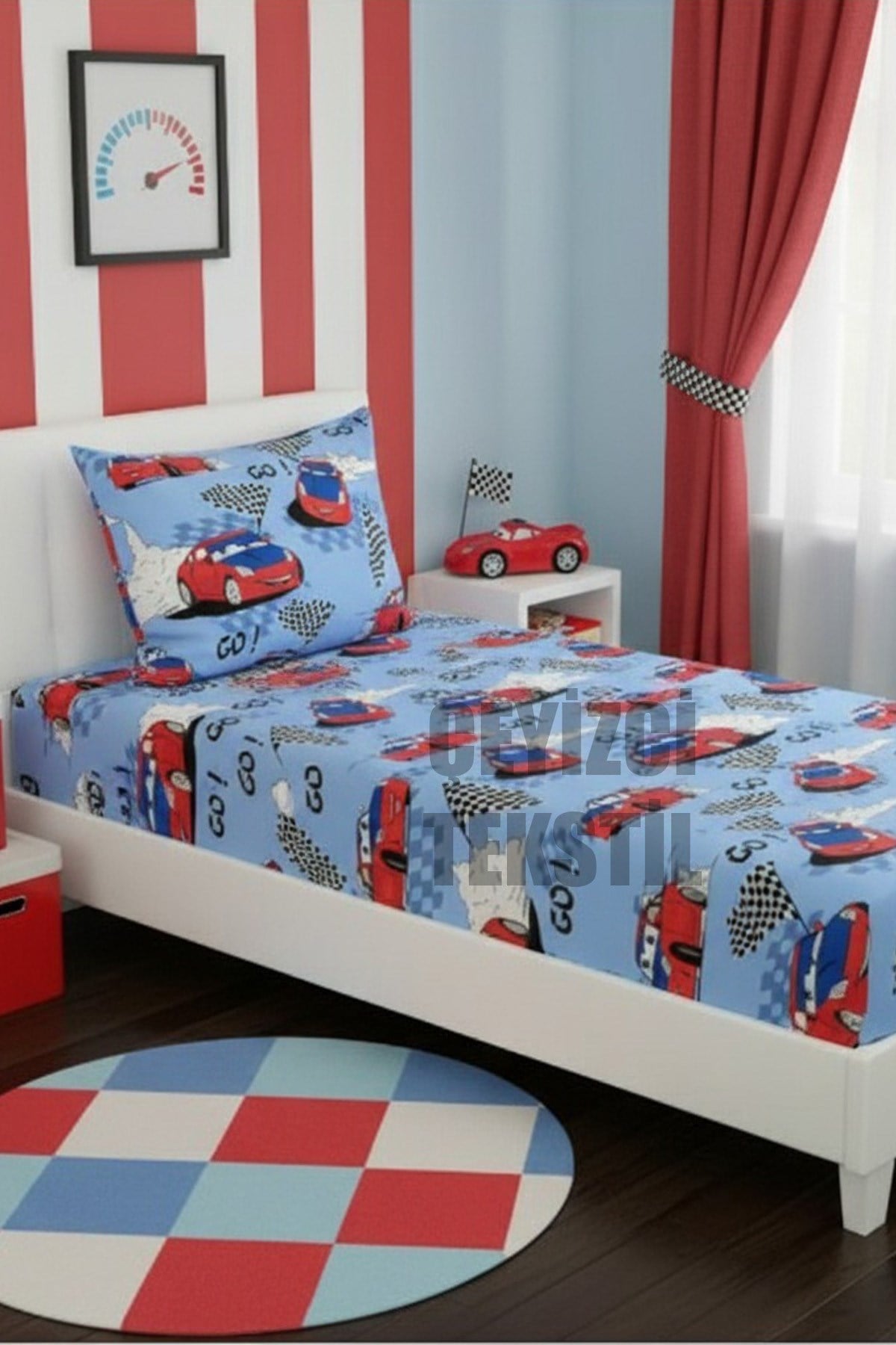 Lastikli Çarşaf ve 1 Yastık Kılıfı - ARABALI MODEL - TEK KİŞİLİK