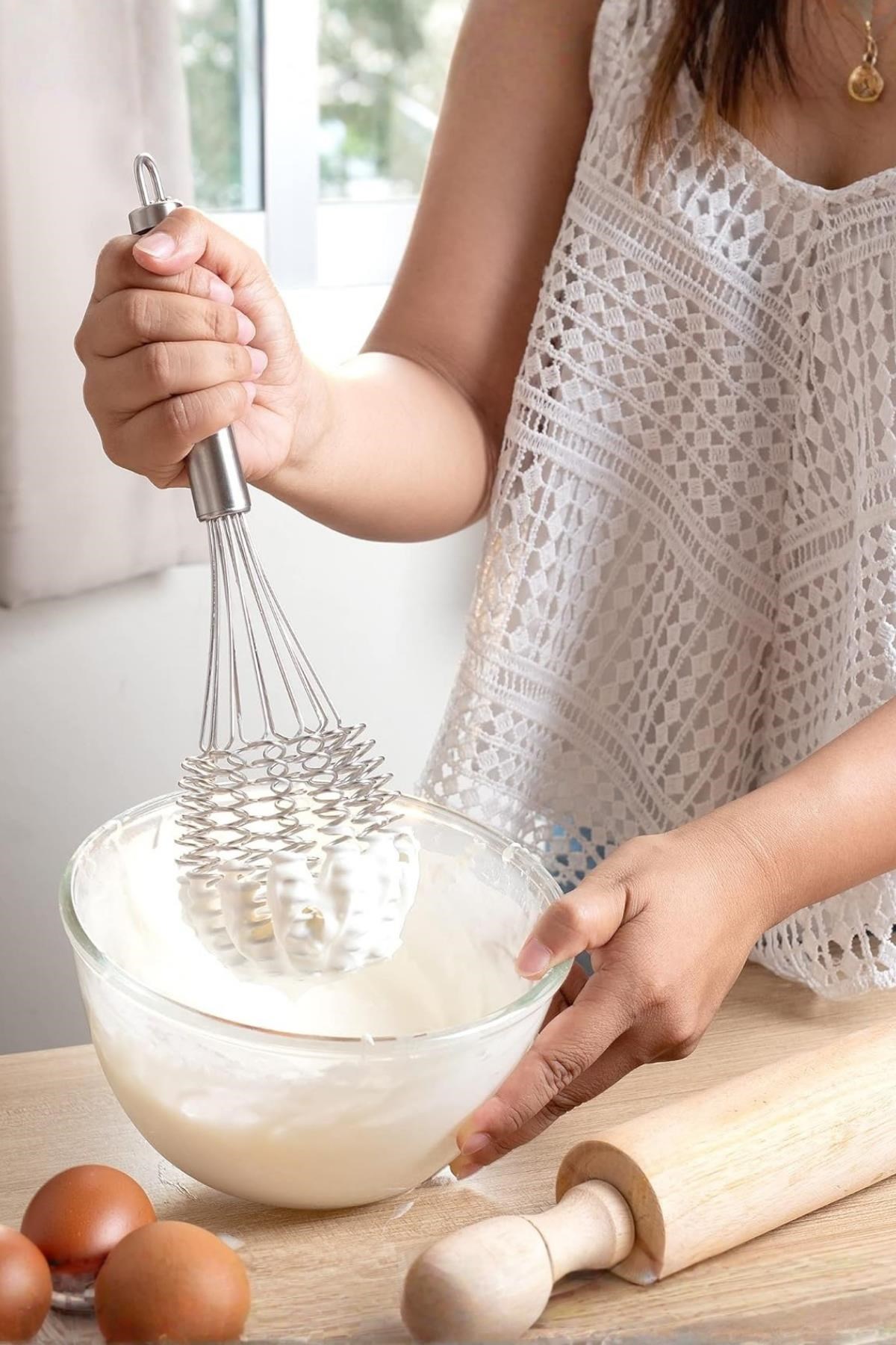 Lüks Örgülü Paslanmaz Çelik Çırpıcı & Profesyonel Hamur Ve Sos Karıştırıcı (32 cm)