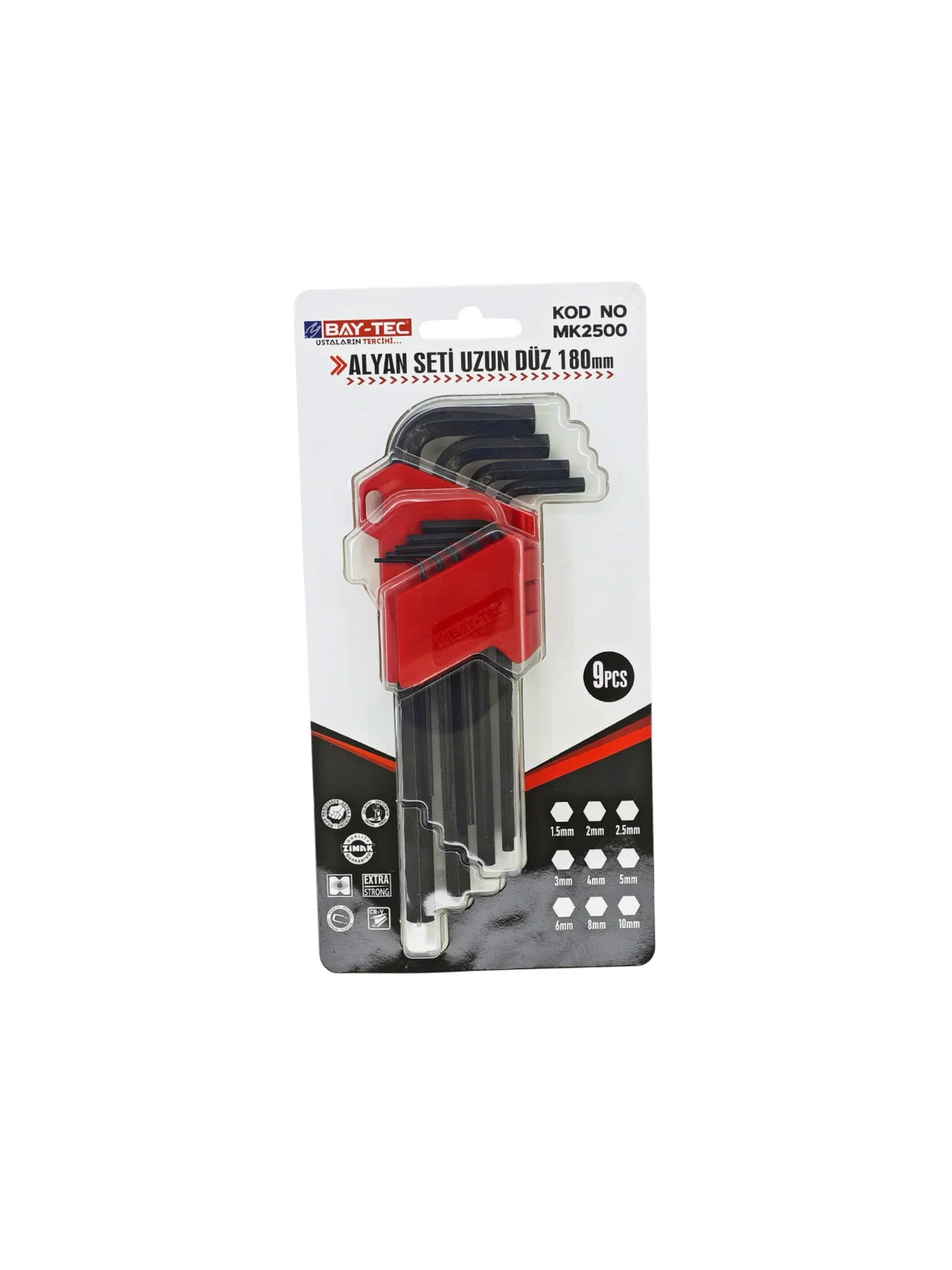 MK2500 9'LU UZUN ALTIKÖŞE ALLEN ANAHTAR TAKIMI 180MM