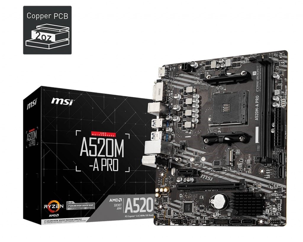 MSI A520M-A PRO DDR4 4600MHZ 1XHDMI 1XDVI 1XM.2 USB 3.2 MATX AM4 (AMD AM4 5000/4000/3000 SERİLERİ İLE UYUMLU)