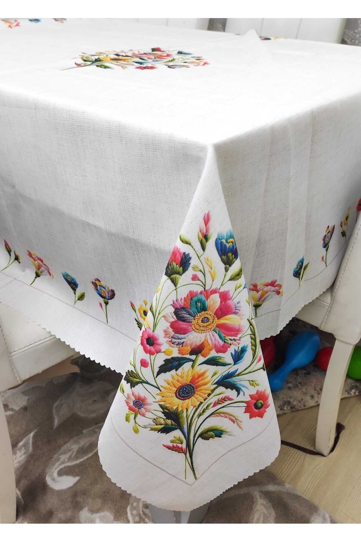 Masa Örtüsü, Dijital Baskılı Çiçek Tek Masa Örtüsü, Desenli Leke Tutmaz 160x220cm Masa Örtüsü