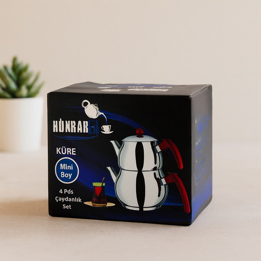 Mini Çelik Çaydanlık Seti 0.75L+1.35L Kendinden Süzgeçli Bakalit Kulplu