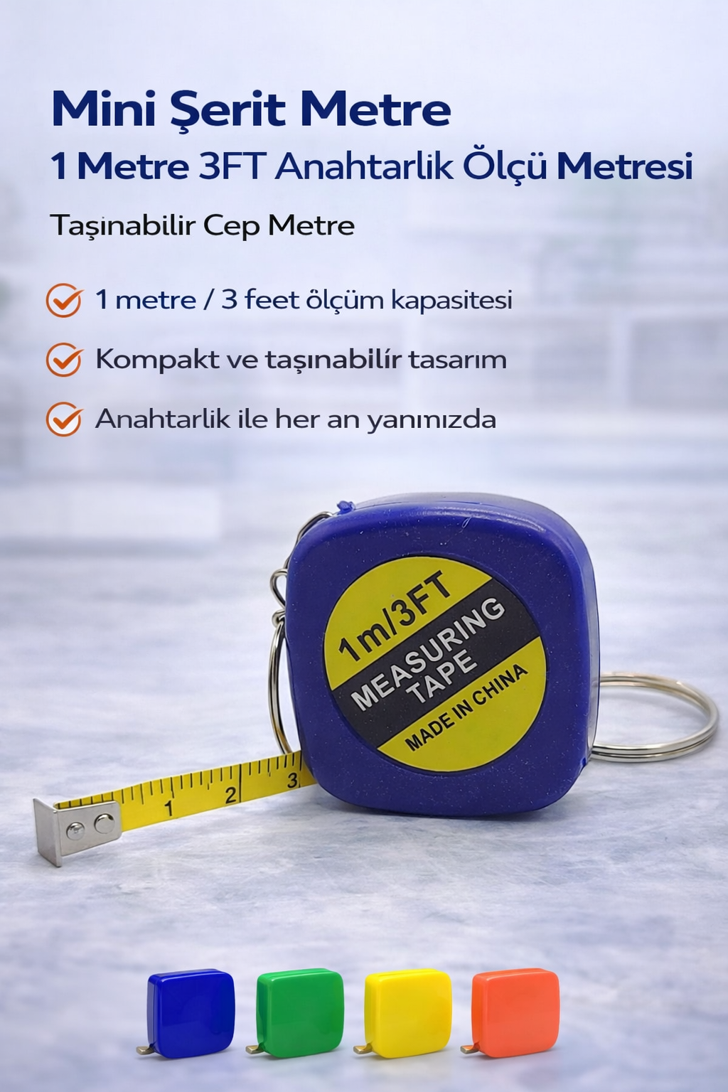 Mini Şerit Metre 1 Metre 3FT Anahtarlık Ölçü Metresi Taşınabilir Cep Metre 1 Adet