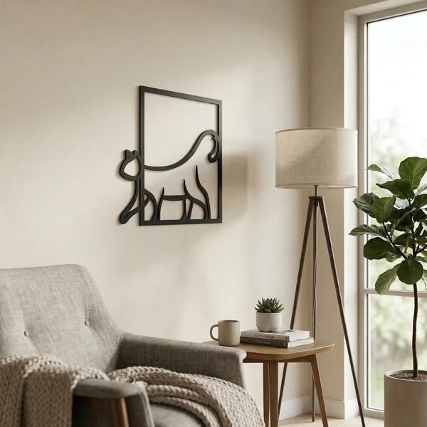 Modern Kedi Duvar Tablosu MDF Lazer Kesim Minimal Kedi Figürlü Duvar Süsü Şık Dekor