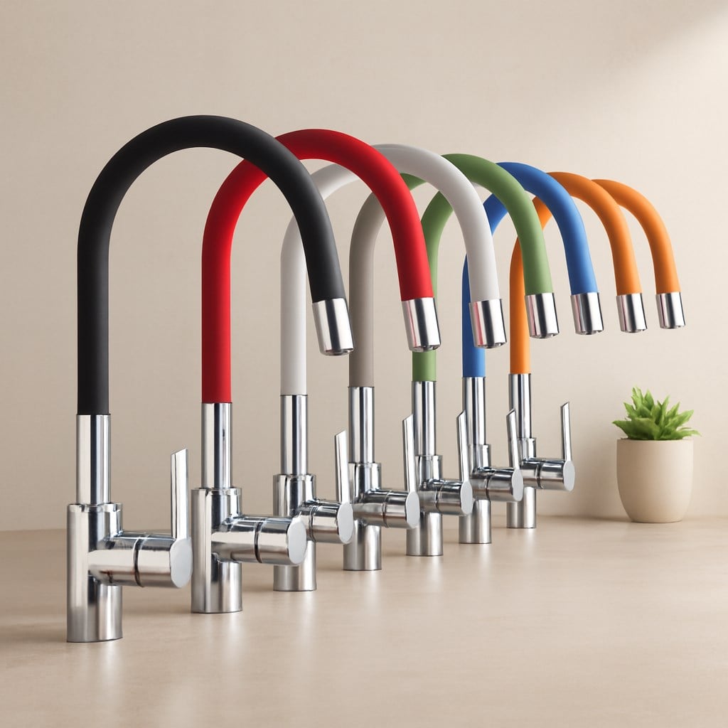 Mutfak Batarya Ucu Düz Başlı Krom Silikon Kaplamalı Yaylı