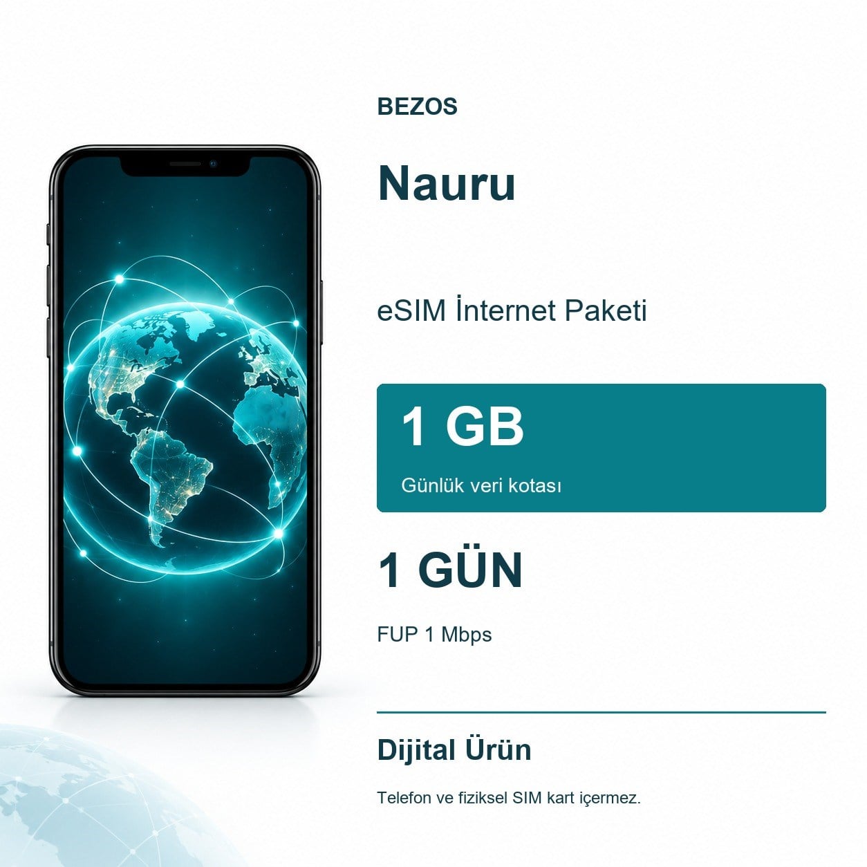 Nauru eSIM İnternet Paketi Günlük 1 GB 1 Gün - FUP 1 Mbps