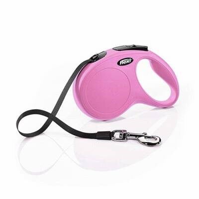 New Classic Otomatik Şerit Köpek Gezdirme Tasması Medium 5 Mt Pembe