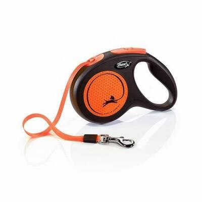 New Neon Otomatik Şerit Köpek Gezdirme Tasması Medium 5 Mt Turuncu